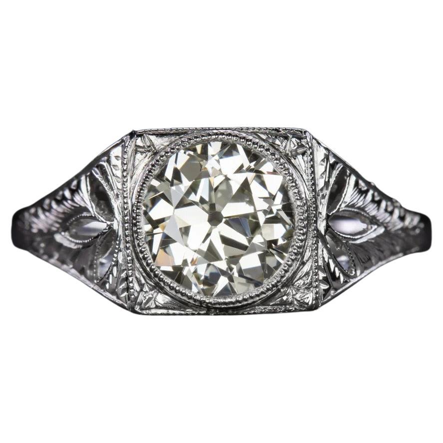 Authentic Art Deco 1.90 Carat Old European Diamond Platinum Ring