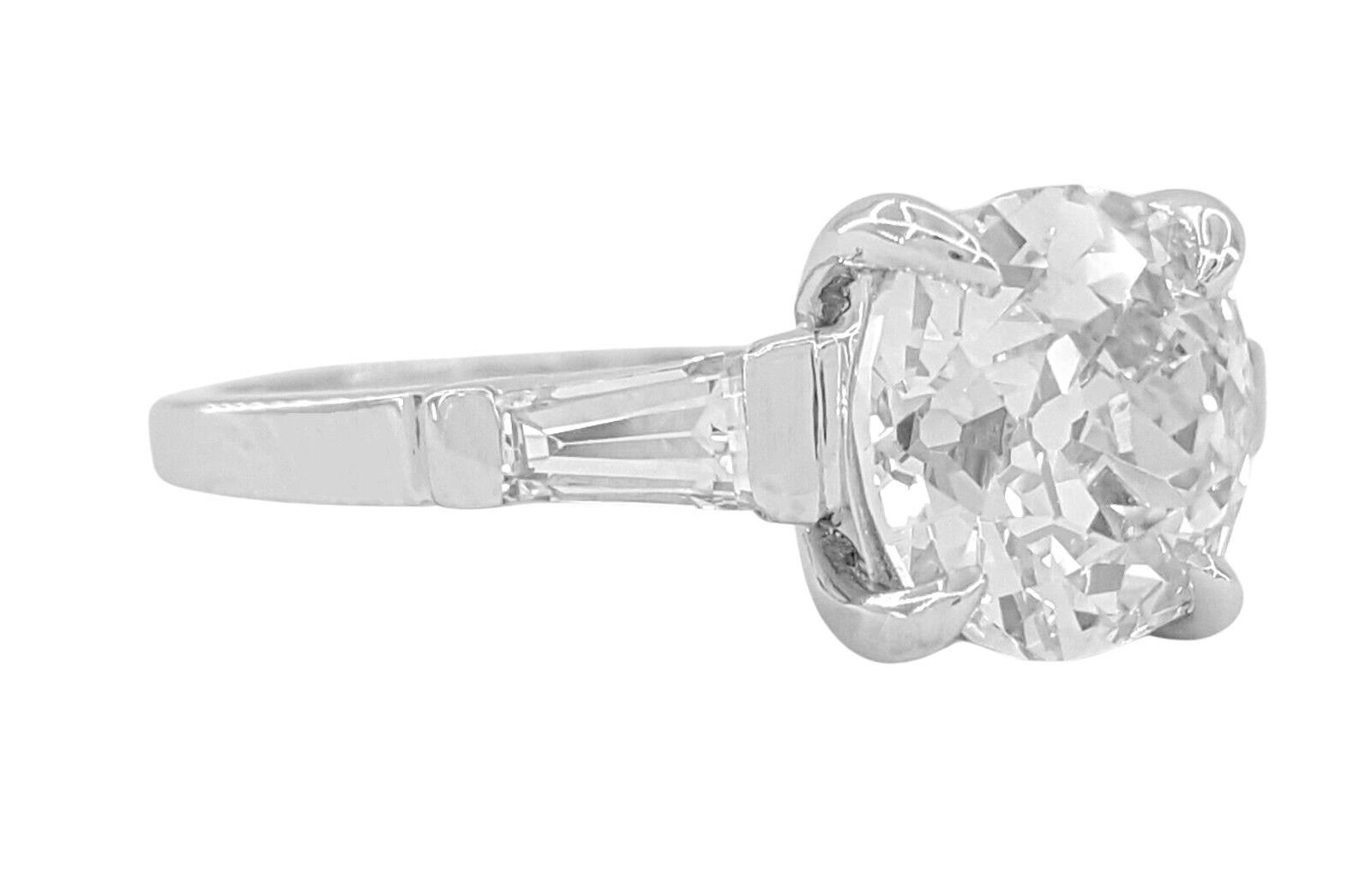 Art Deco 2.22 Carat Old European Cut Diamond Platinum Ring For Sale 1
