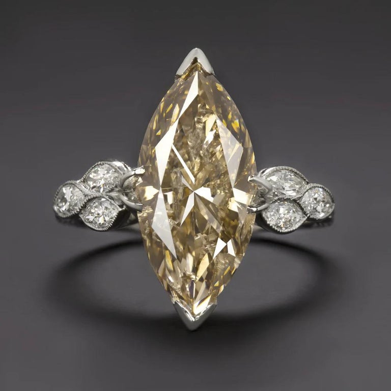Authentic Art Deco 5 Carat Champagne Diamond Solitaire Platinum Ring Vintage In Excellent Condition For Sale In Rome, IT
