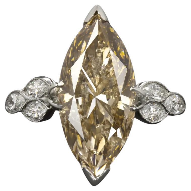 Authentic Art Deco 5 Carat Champagne Diamond Solitaire Platinum Ring Vintage