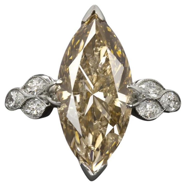 Authentic Art Deco 5 Carat Champagne Diamond Solitaire Platinum Ring Vintage For Sale