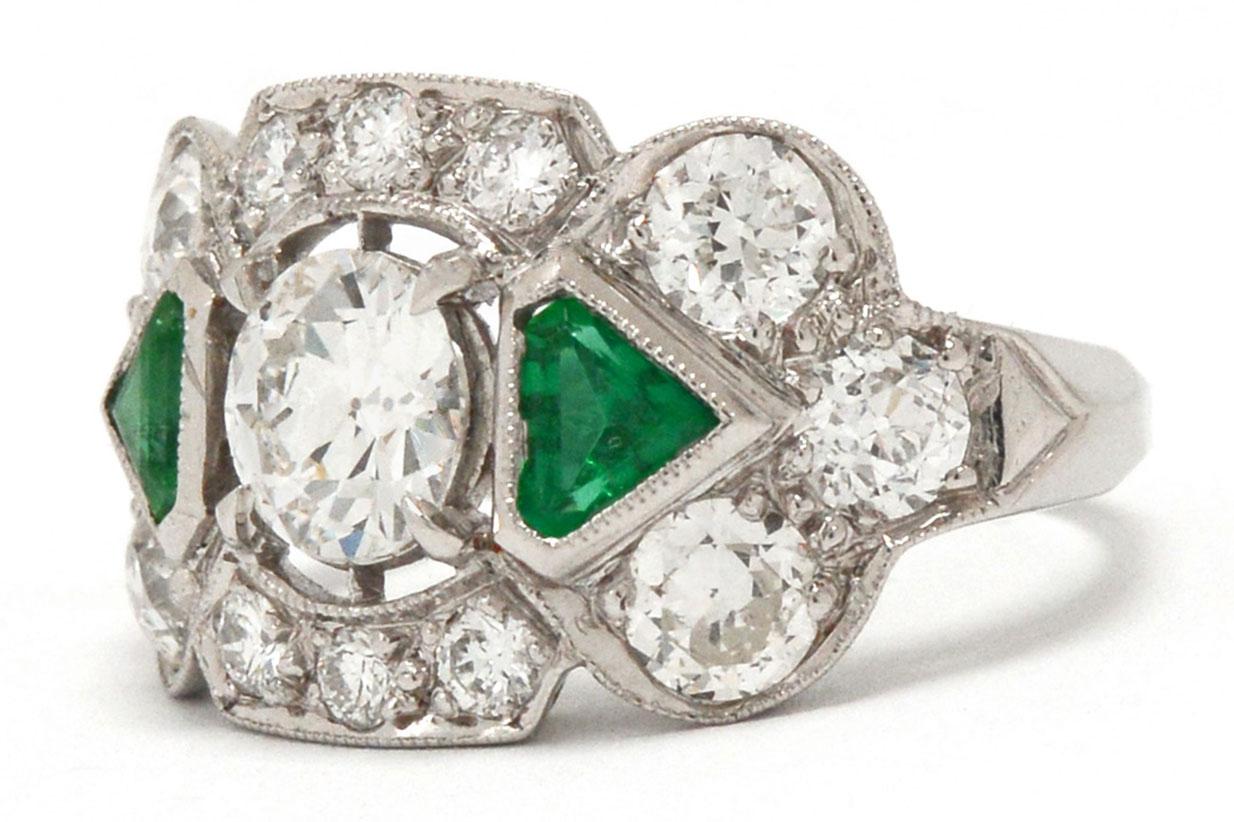 three stone art deco ring