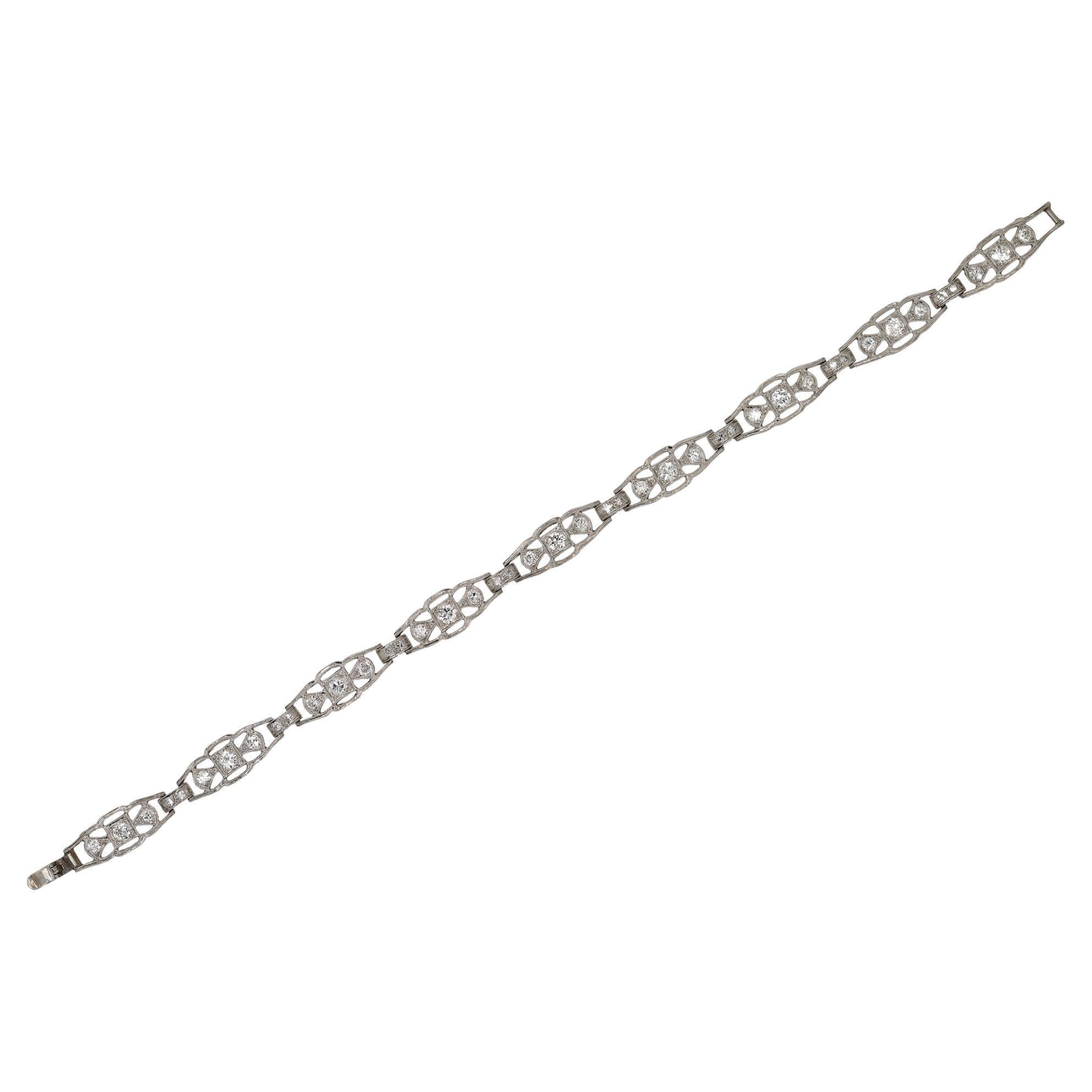 Art Deco Style Diamond Platinum Articulated Link Bracelet For Sale at ...