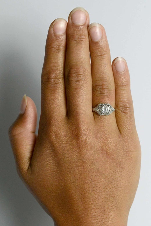 Authentic Art Deco Filigree Diamond Engagement Ring Gia Certified Half Carat Old For Sale At 1stdibs