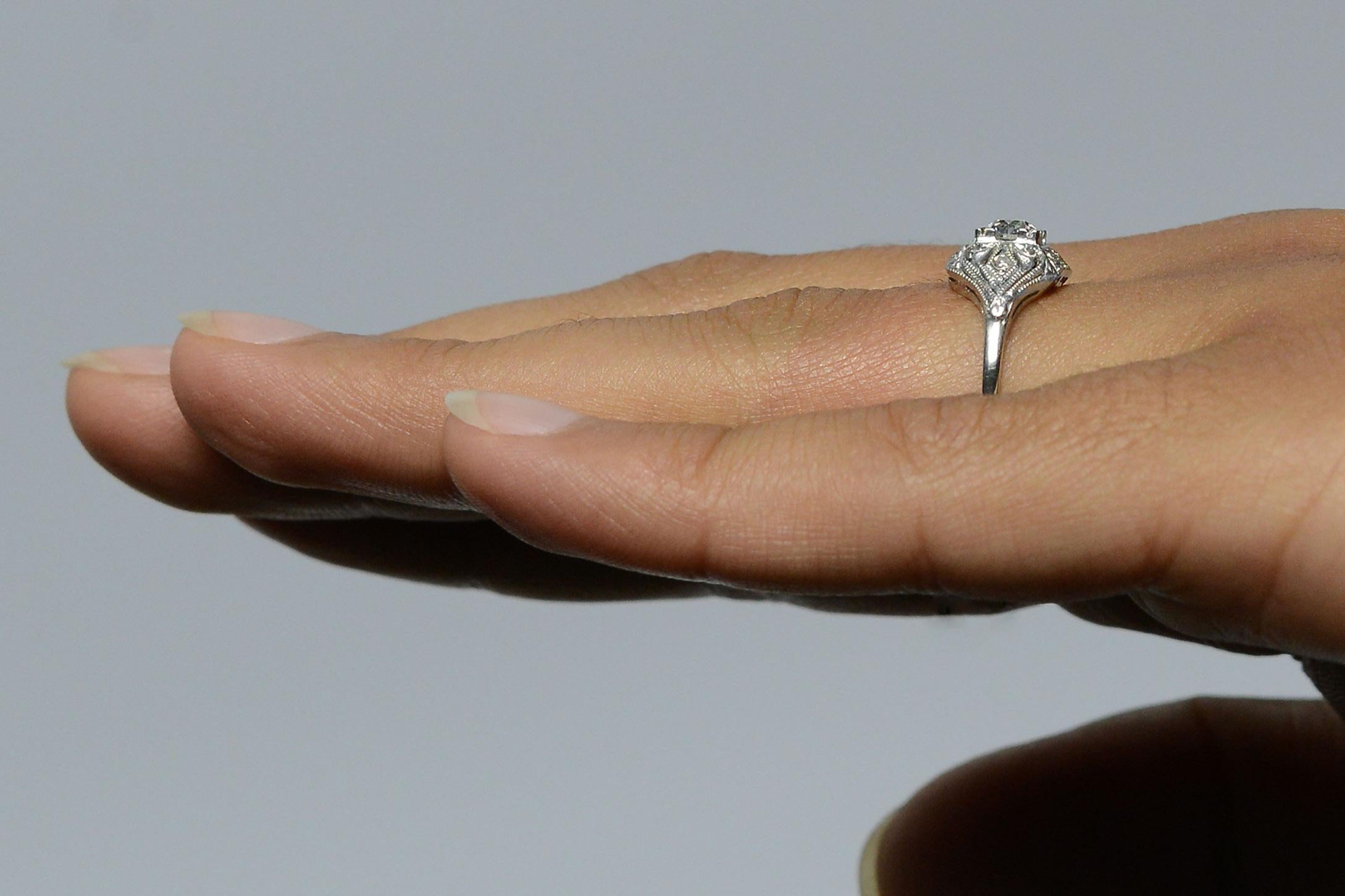 Art Deco Filigree Diamond Engagement Ring In Good Condition For Sale In Santa Barbara, CA