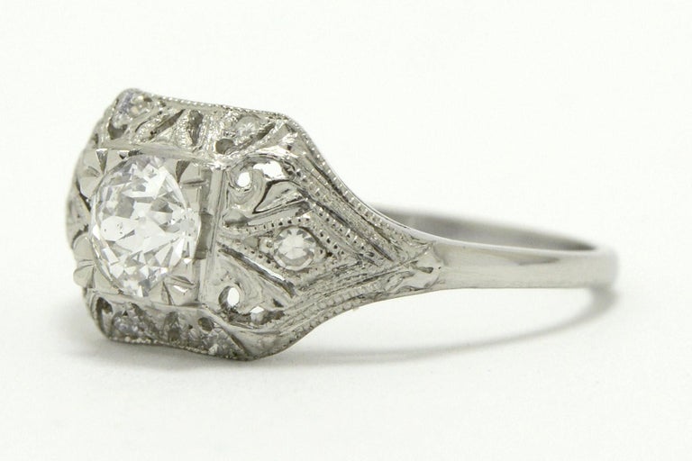 Authentic Art Deco Filigree Diamond Engagement Ring Gia Certified Half Carat Old For Sale At 1stdibs