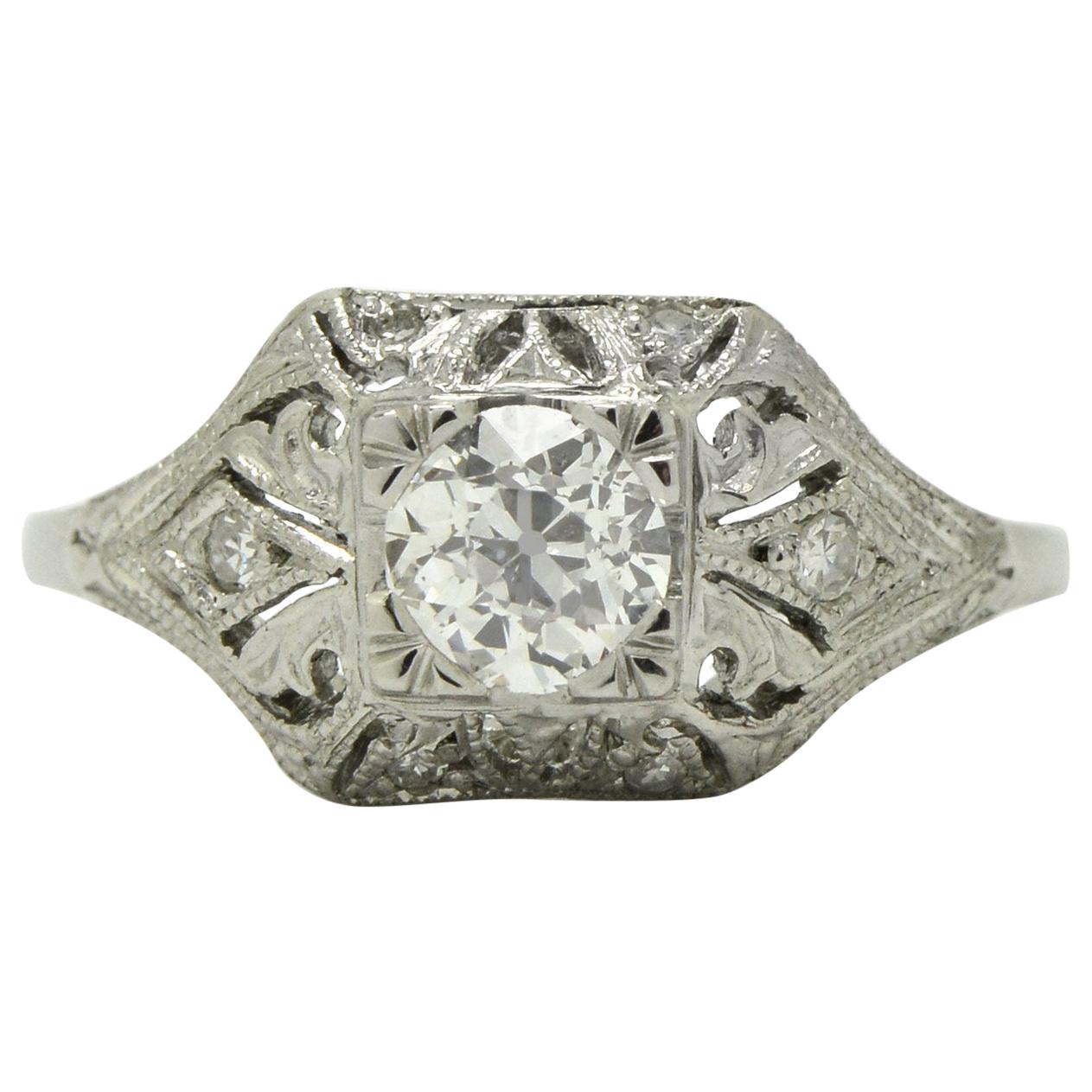 Art Deco Filigree Diamond Engagement Ring