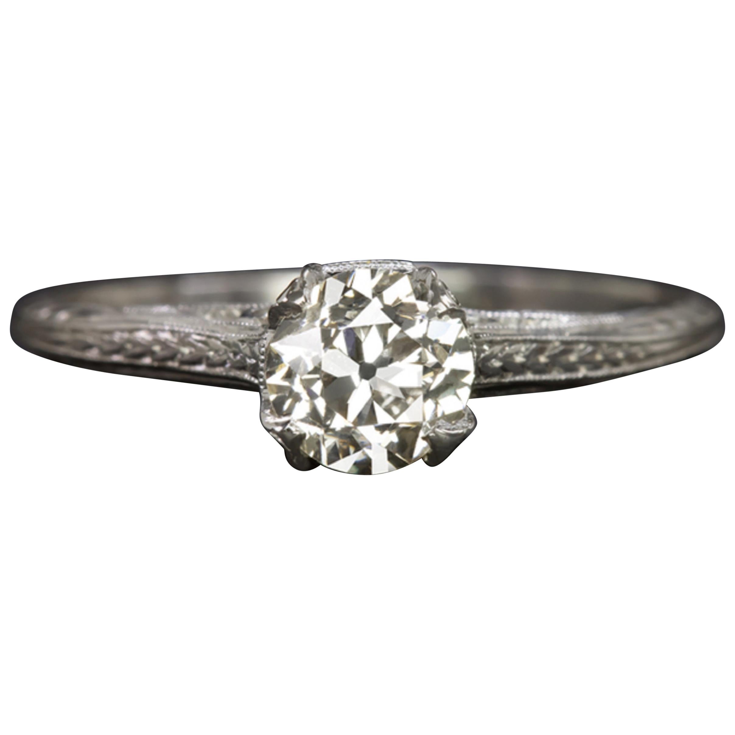 Authentic Art Deco Old European Diamond Platinum Solitaire Ring