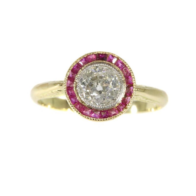 Authentic Art Deco Vintage Diamond and Ruby Engagement  