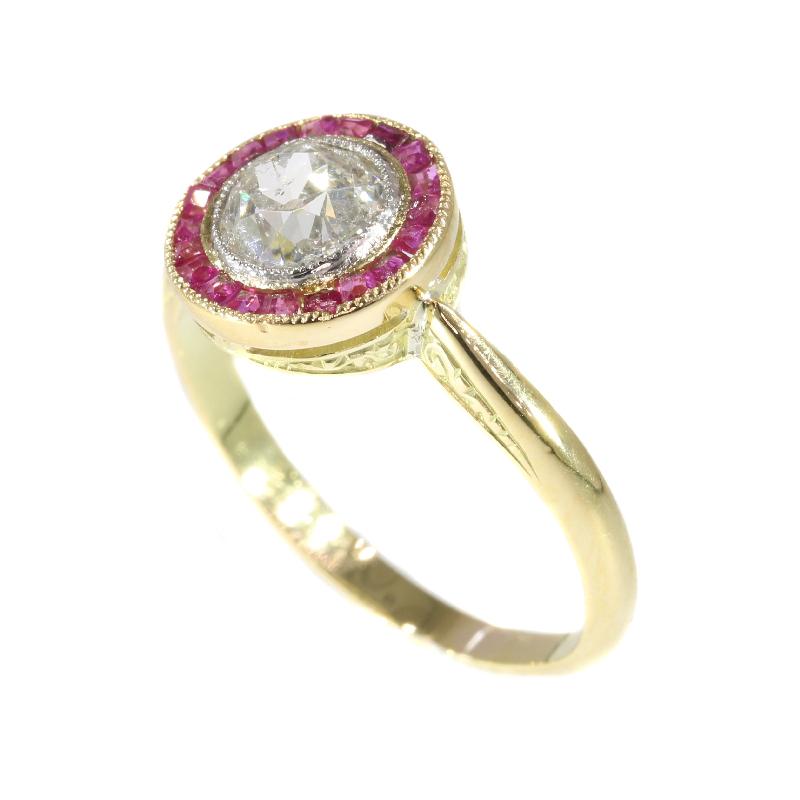 Authentic Art Deco Vintage Diamond and Ruby Engagement Ring im Zustand „Hervorragend“ in Antwerp, BE