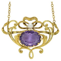 Authentische Jugendstil-Halskette mit Amethyst-Halskette mit natürlichem Motiv aus Vines, um 1910