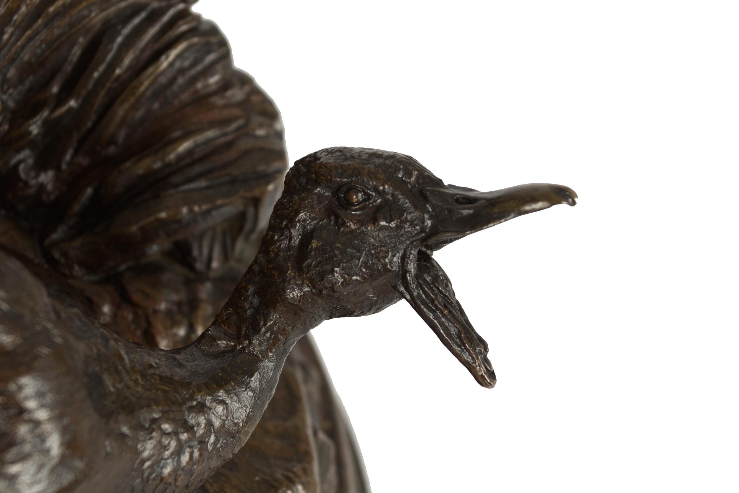 Authentic Atelier Cast Antique Bronze Sculpture of Duck Hunt by Pierre J. Mene For Sale 7