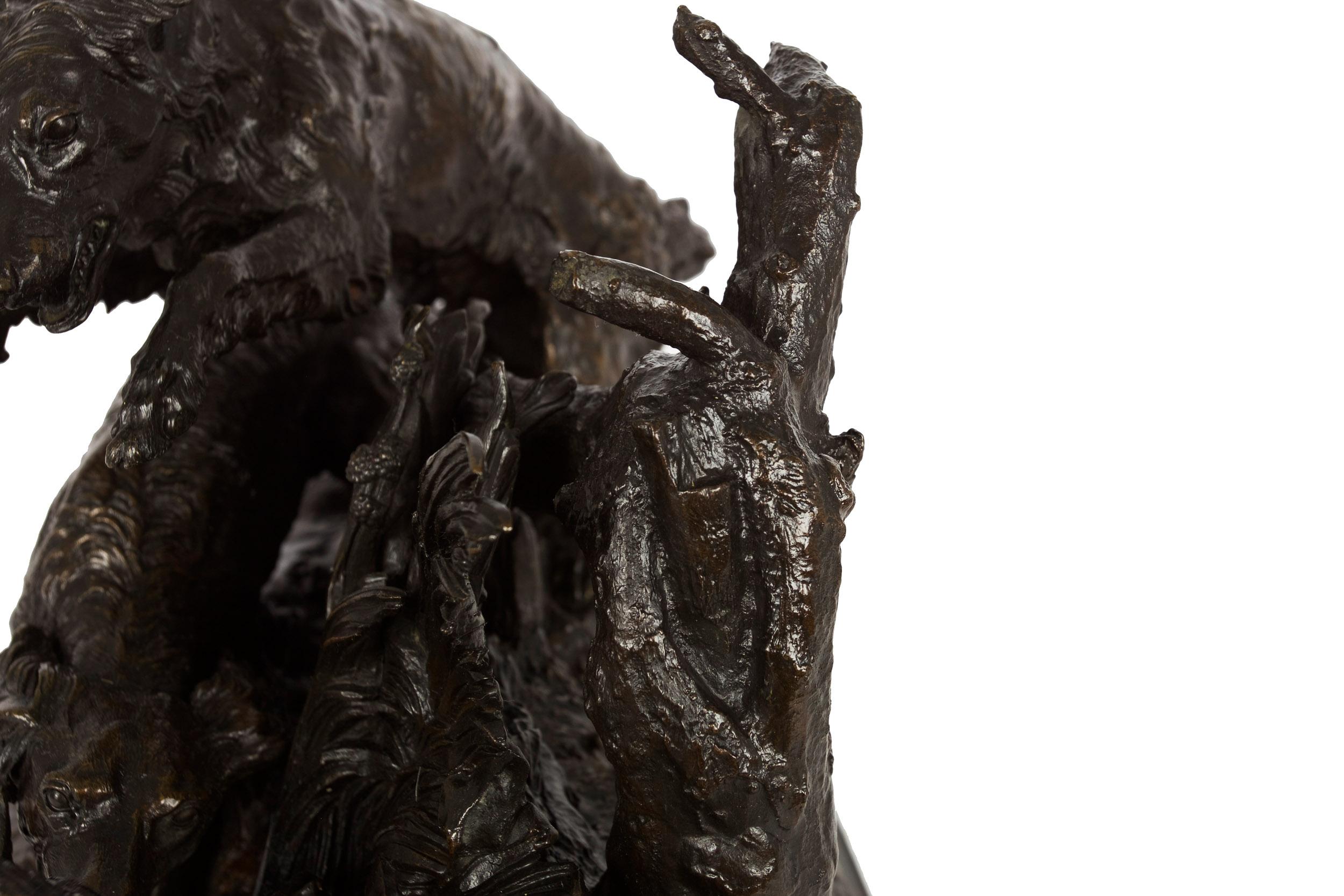 Authentic Atelier Cast Antique Bronze Sculpture of Duck Hunt by Pierre J. Mene For Sale 9