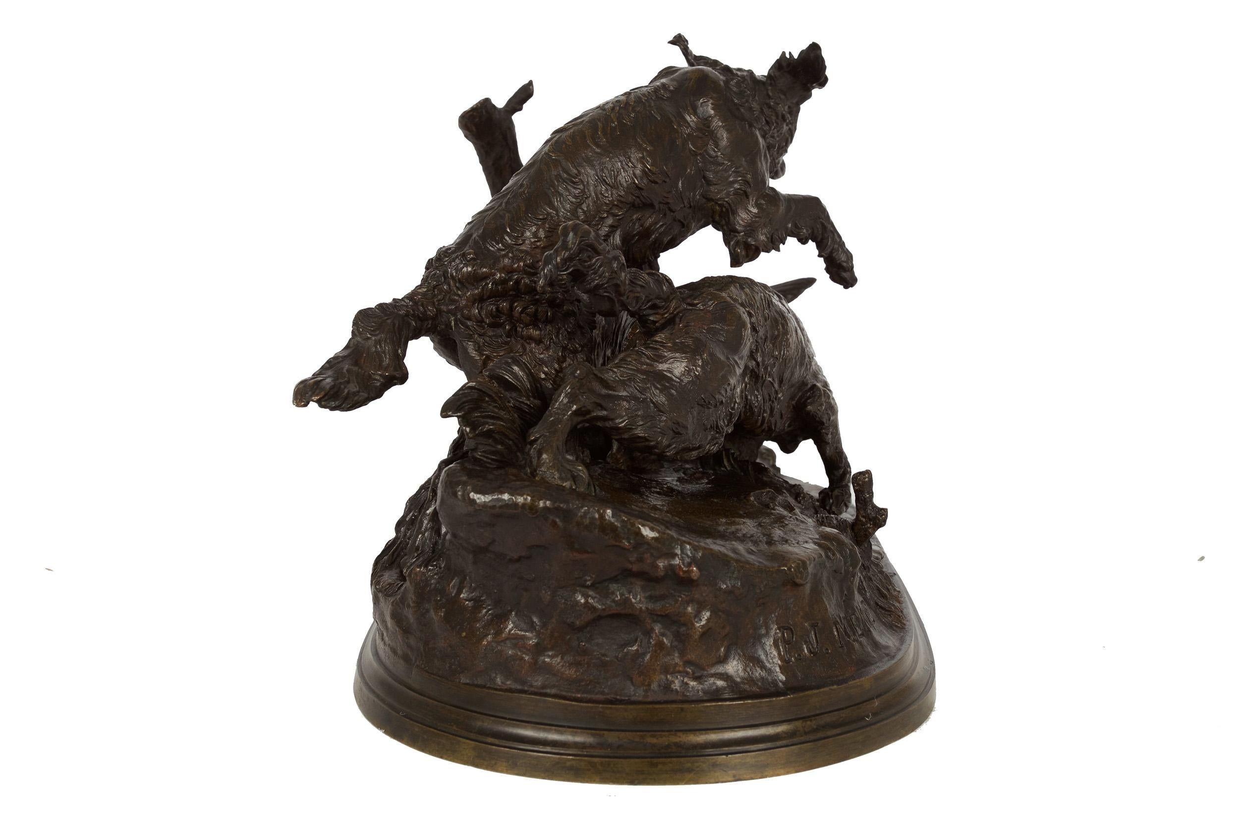 Romantic Authentic Atelier Cast Antique Bronze Sculpture of Duck Hunt by Pierre J. Mene For Sale