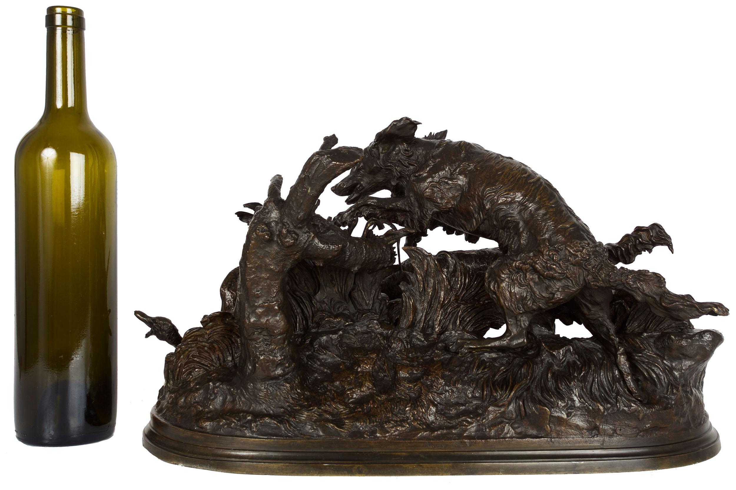 Authentique sculpture de chasse au canard en bronze ancien coulé de Pierre J. Mene Bon état - En vente à Shippensburg, PA