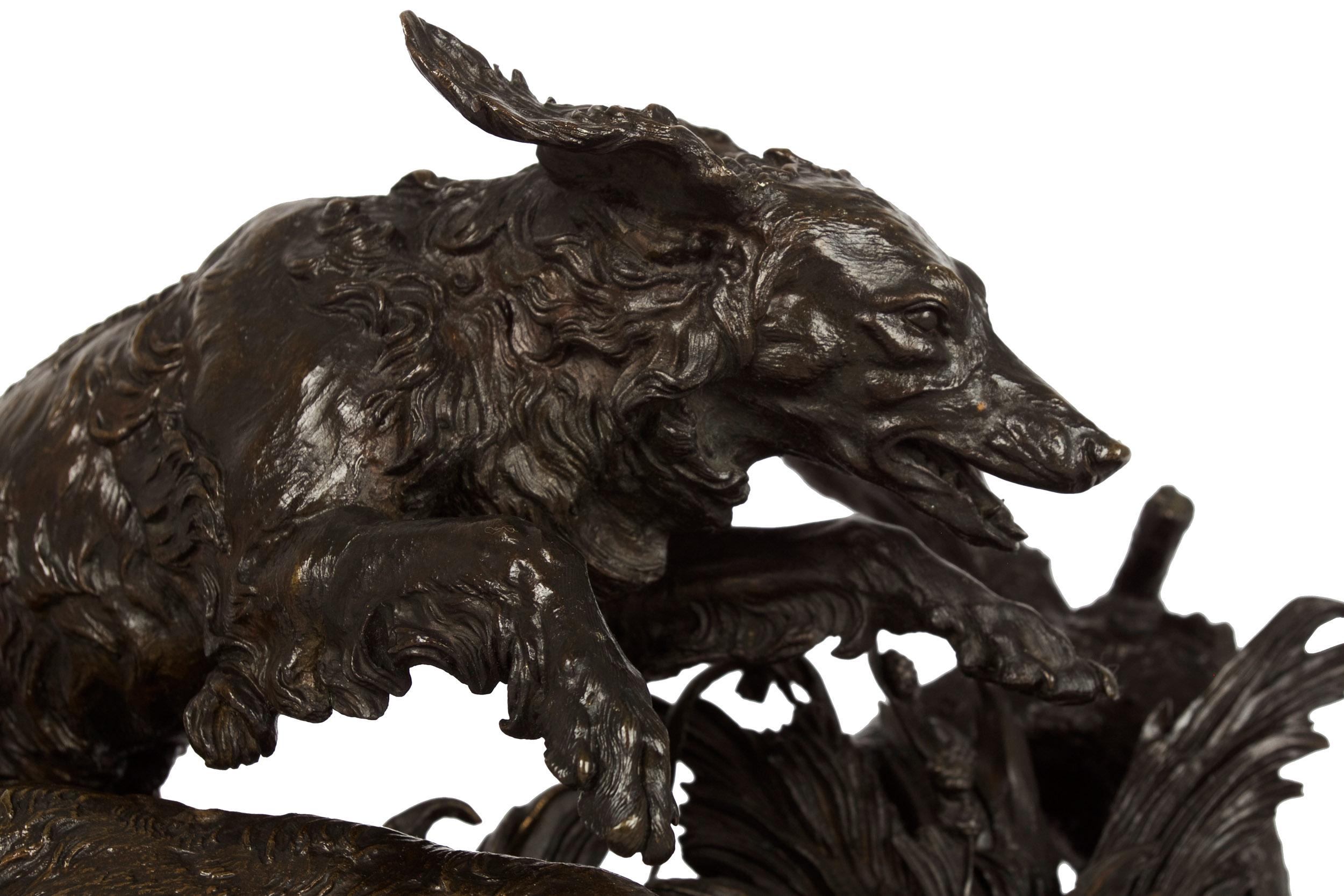 Authentic Atelier Cast Antique Bronze Sculpture of Duck Hunt by Pierre J. Mene For Sale 1