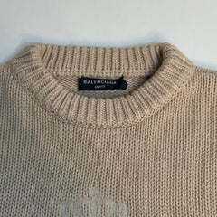 authentic Balenciaga '21 Embroidered BB Crest Beige Cotton Jumper size Unifit M