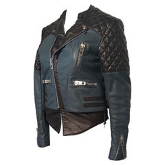 authentic Balenciaga Quilted Leather Biker Jacket Size IT 36 US 4 Black & Blue