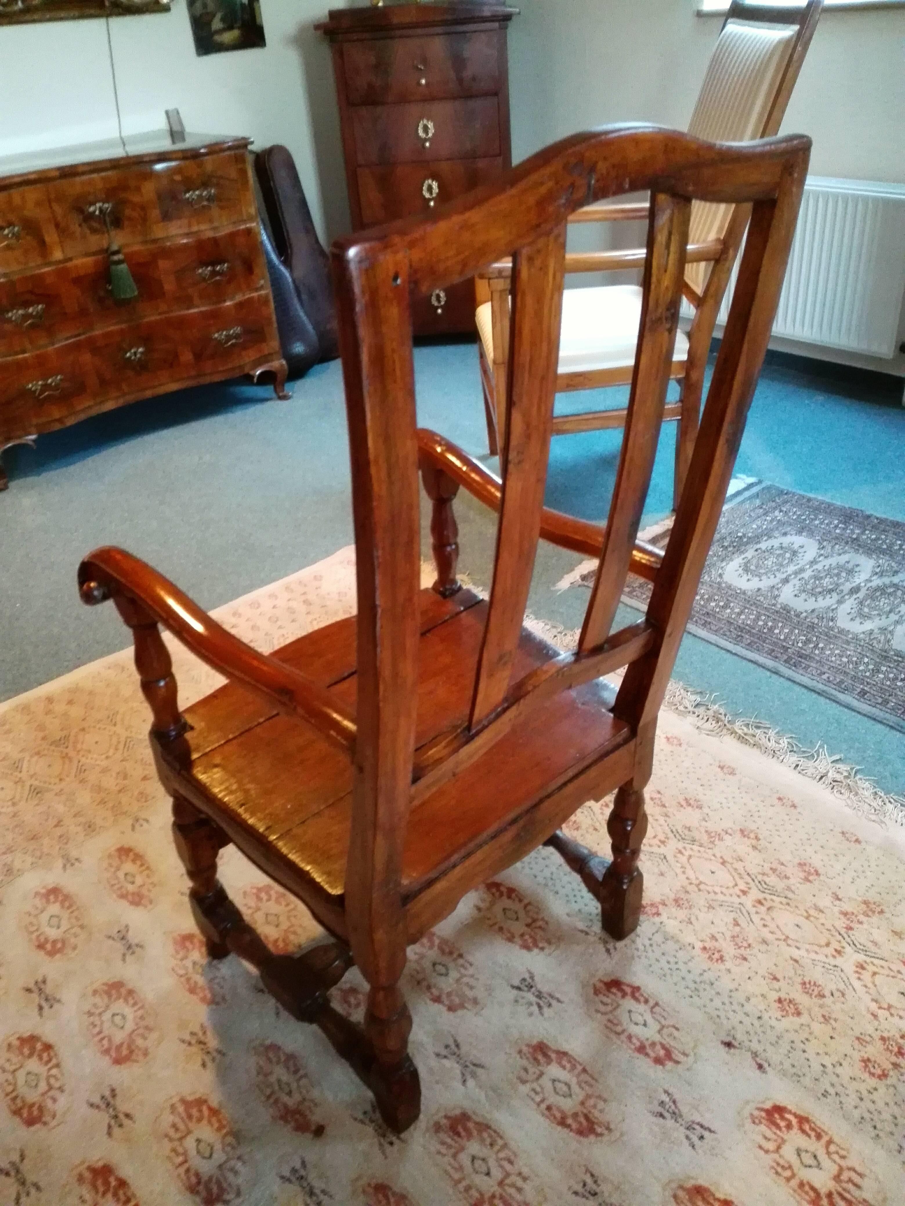 Baroque Barock Armchair First Half of the 18th Century in Carved and Caned Walnut For Sale