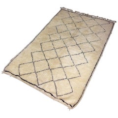 Vintage Authentic Beni Ouarain Berber Carpet or Rug, Black or White