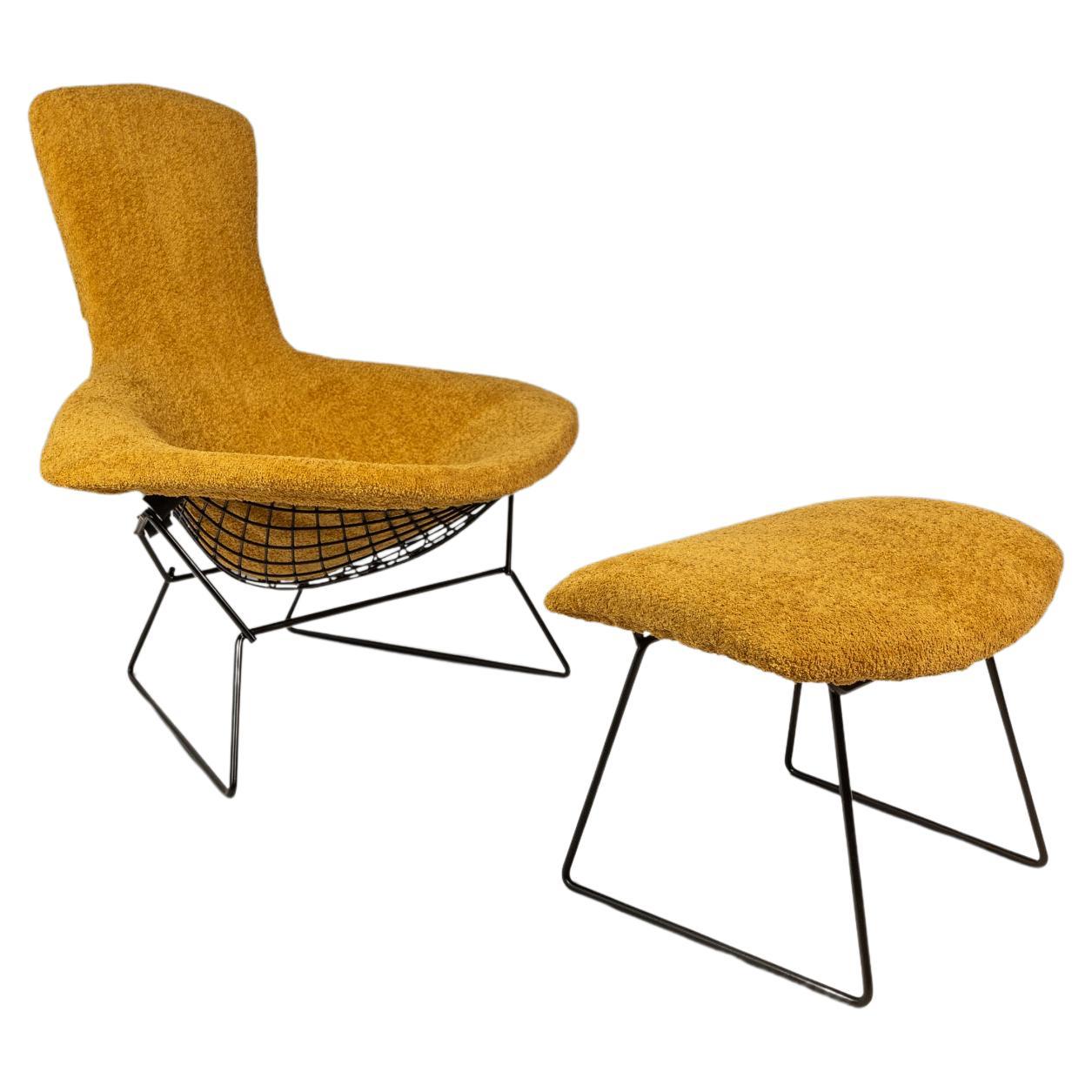 Chaise longue en forme d
oiseau authentique avec pouf assorti, Harry Bertoia, Harris, États-Unis, 1960 en vente