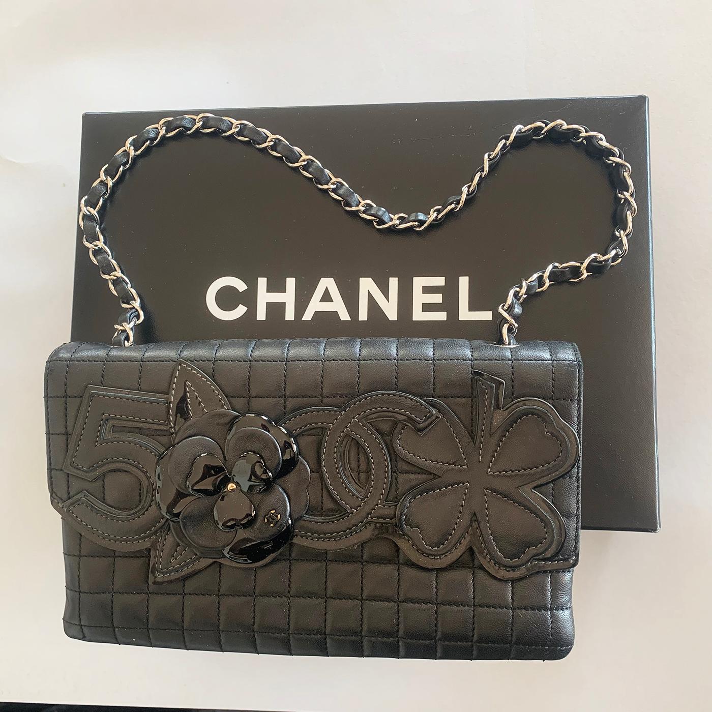 Women's Authentic Black Chanel Camelia handbag bag purse For Sale