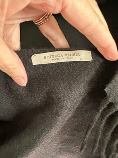 Bottega Veneta Black Logo Stamped Scarf w/ Fringe Ends Wool Cashmere Authentic