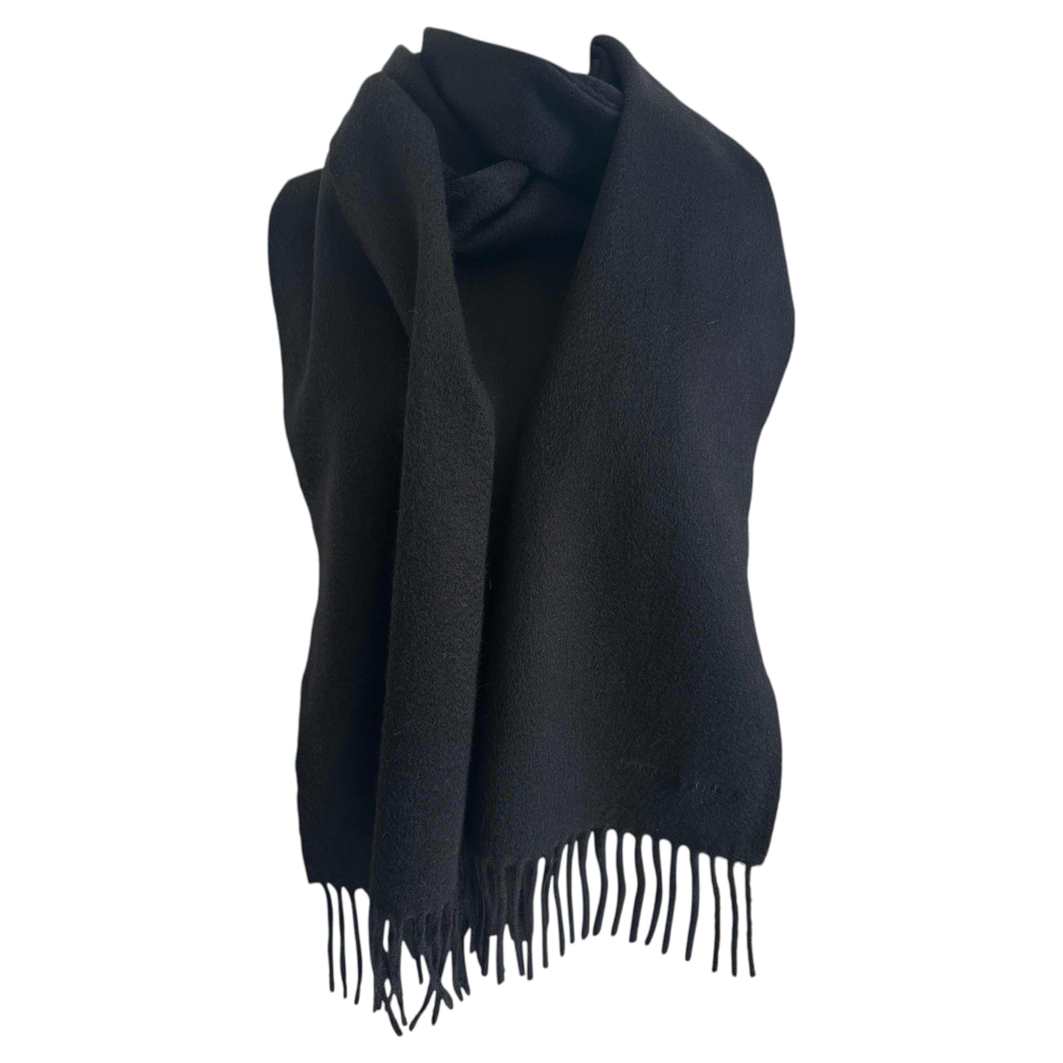 Bottega Veneta Black Logo Stamped Scarf w/ Fringe Ends Wool Cashmere Authentic