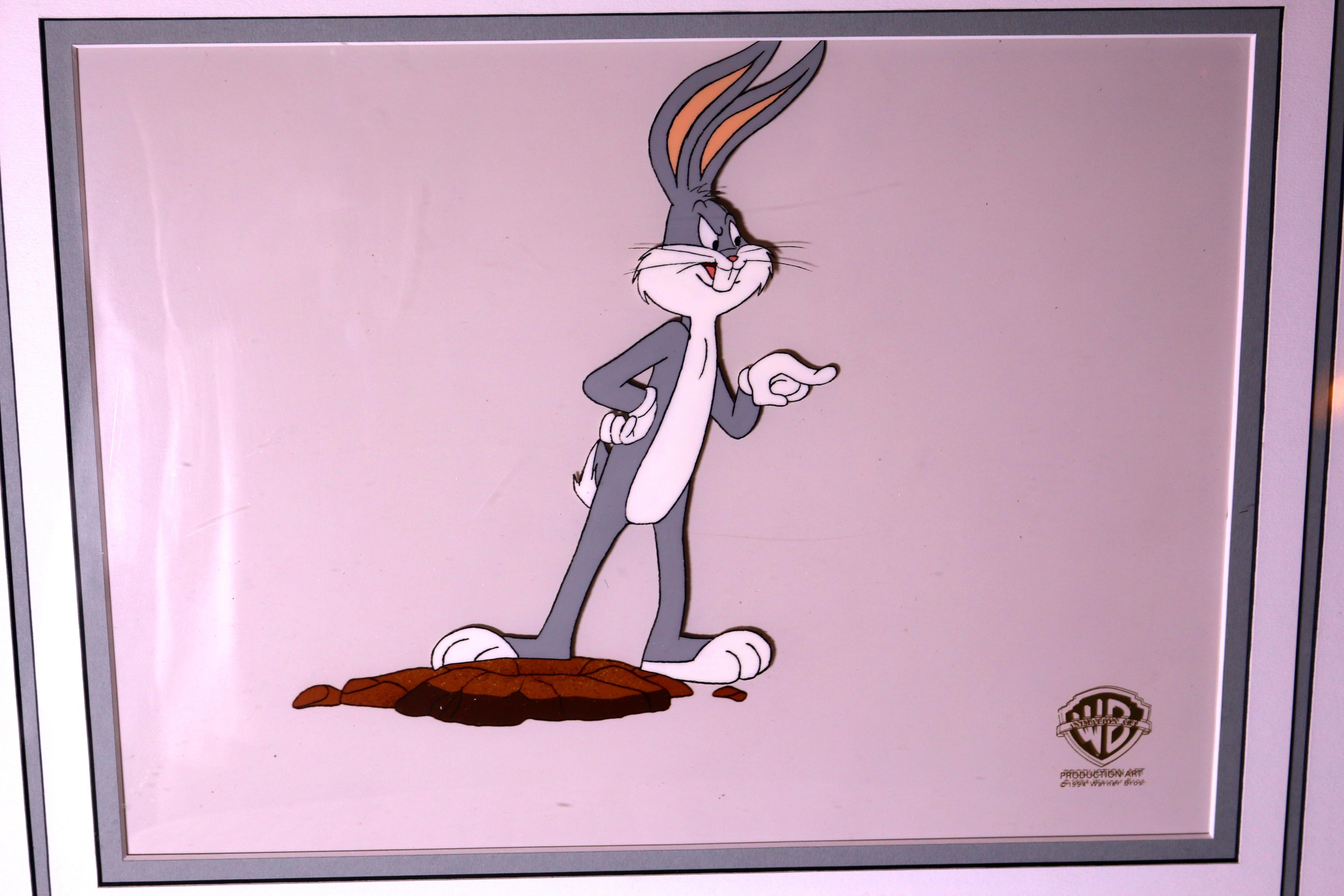 Warner Brothers authentic bug bunny cell in custom frame. Certificate is attached.

Bugs was drawn onto a thin sheet of plastic celluloid sheet.