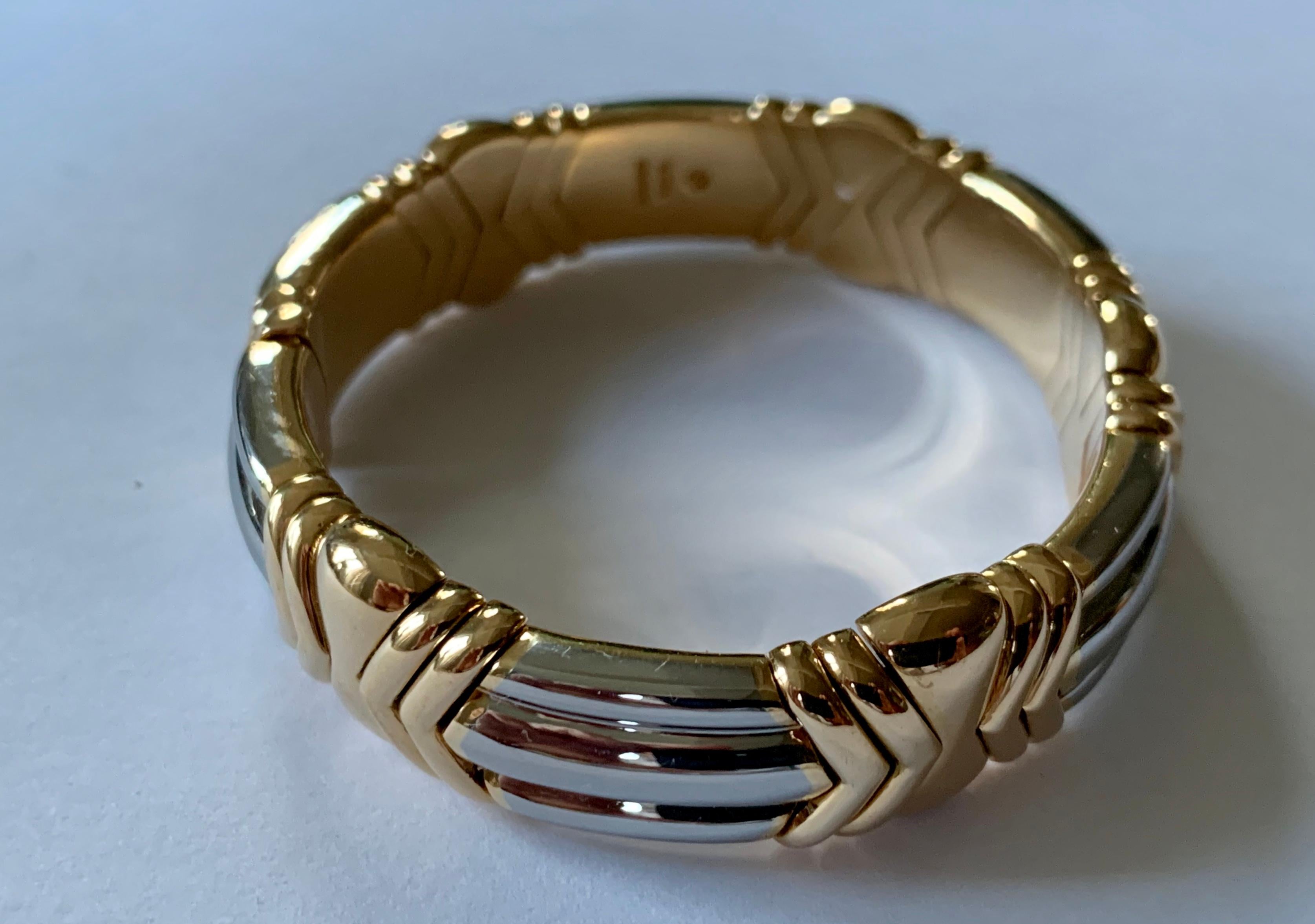 Contemporary Authentic Bulgari 18 Karat Yellow Gold and Stainless Steel Bangle Bracelet
