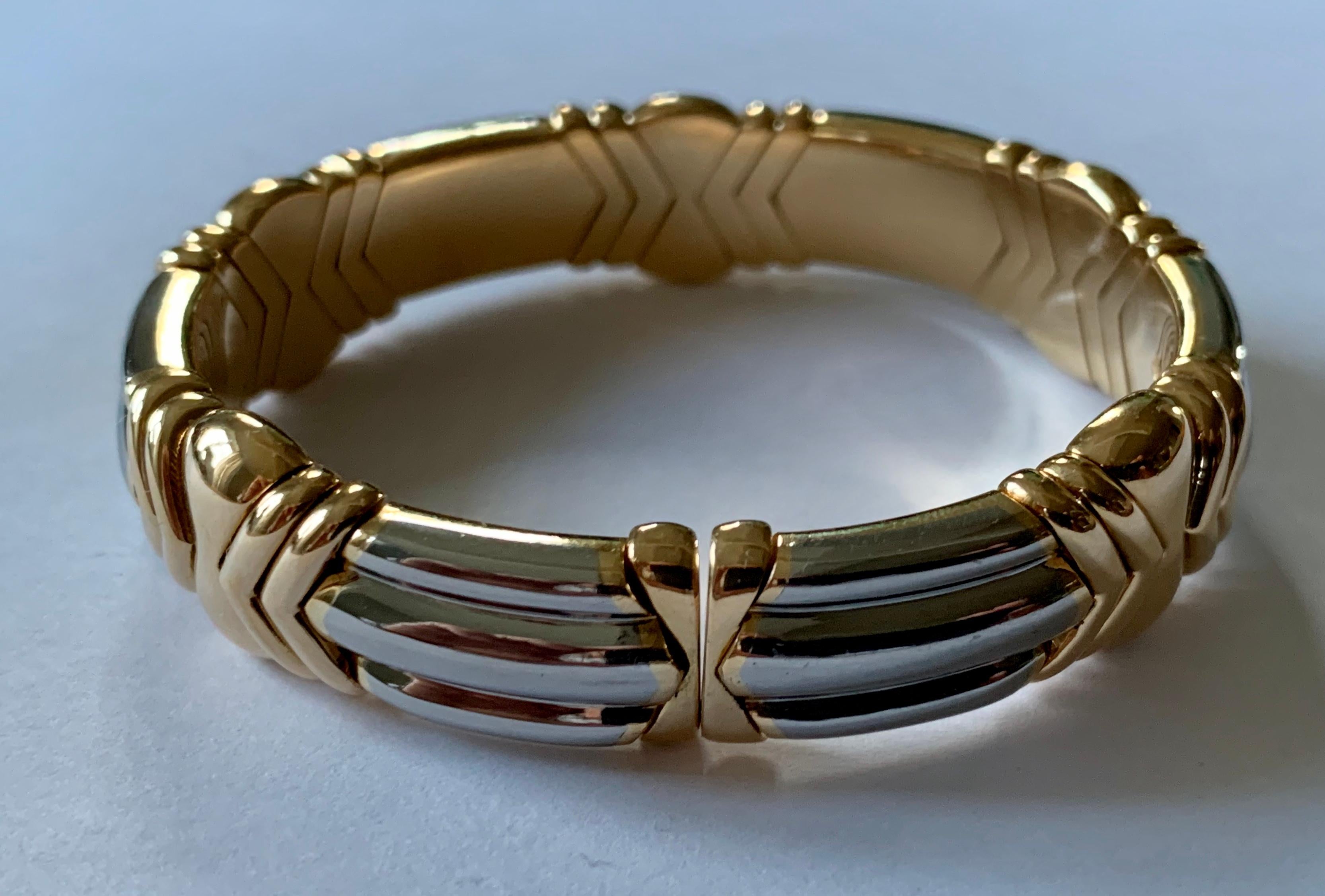 Authentic Bulgari 18 Karat Yellow Gold and Stainless Steel Bangle Bracelet In Excellent Condition In Zurich, Zollstrasse