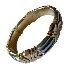Authentic Bulgari 18 Karat Yellow Gold and Stainless Steel Bangle Bracelet