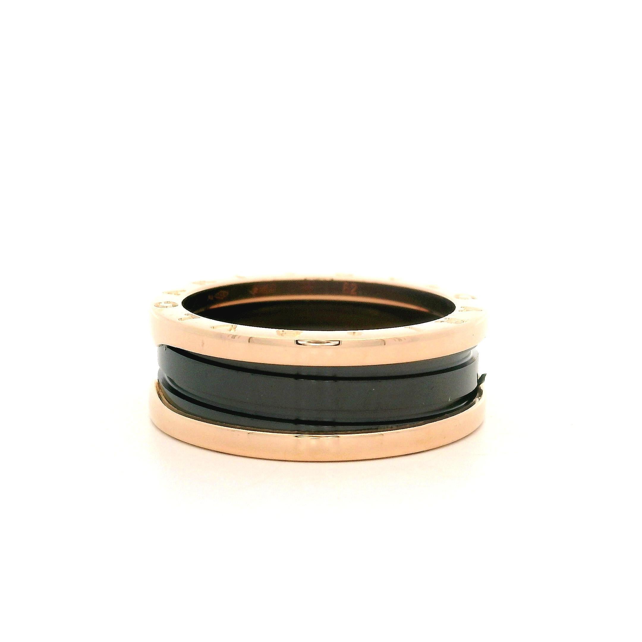 Authentic Bulgari 18k Rose Gold Ceramic 8.4mm B. Zero 1 Band Ring sz 62 In Excellent Condition In Montclair, NJ