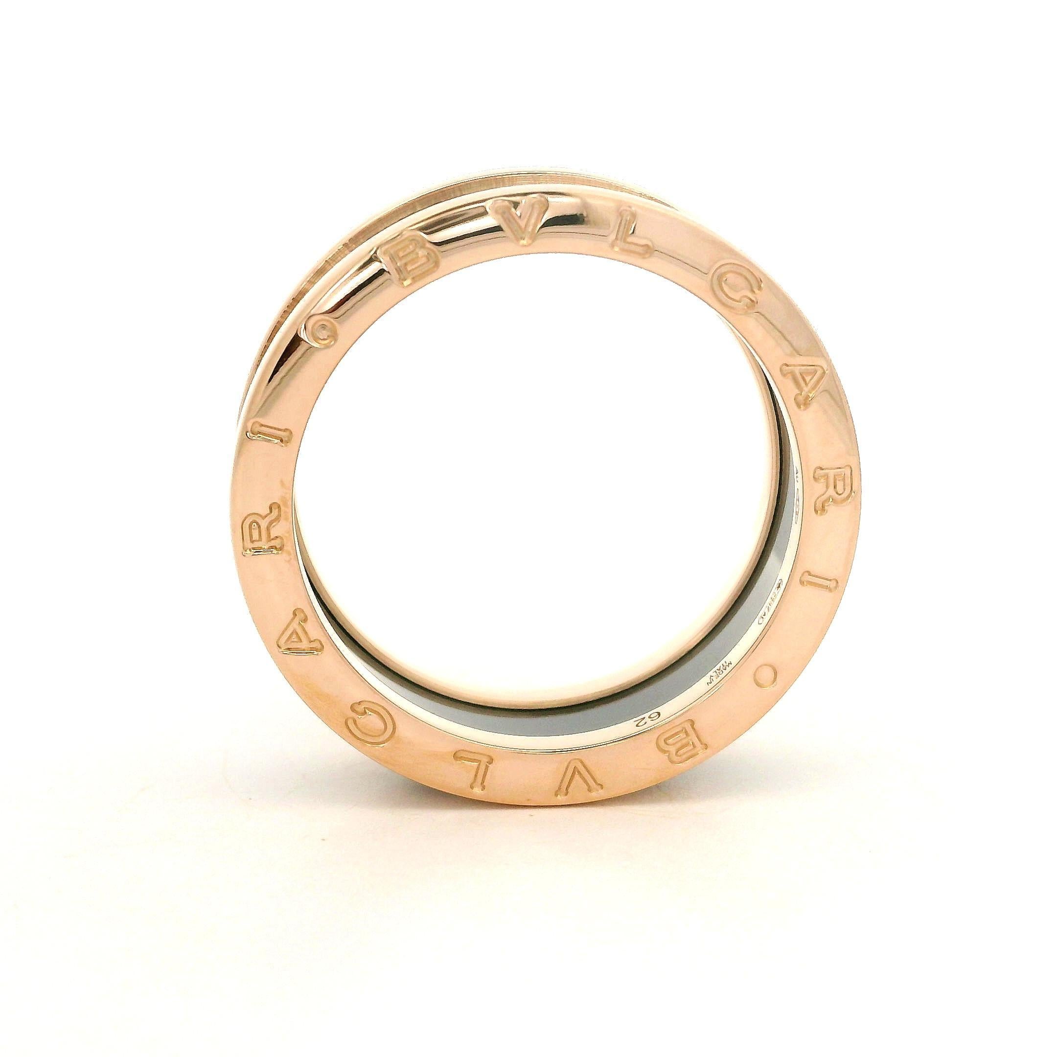 Women's Authentic Bulgari 18k Rose Gold Ceramic 8.4mm B. Zero 1 Band Ring sz 62