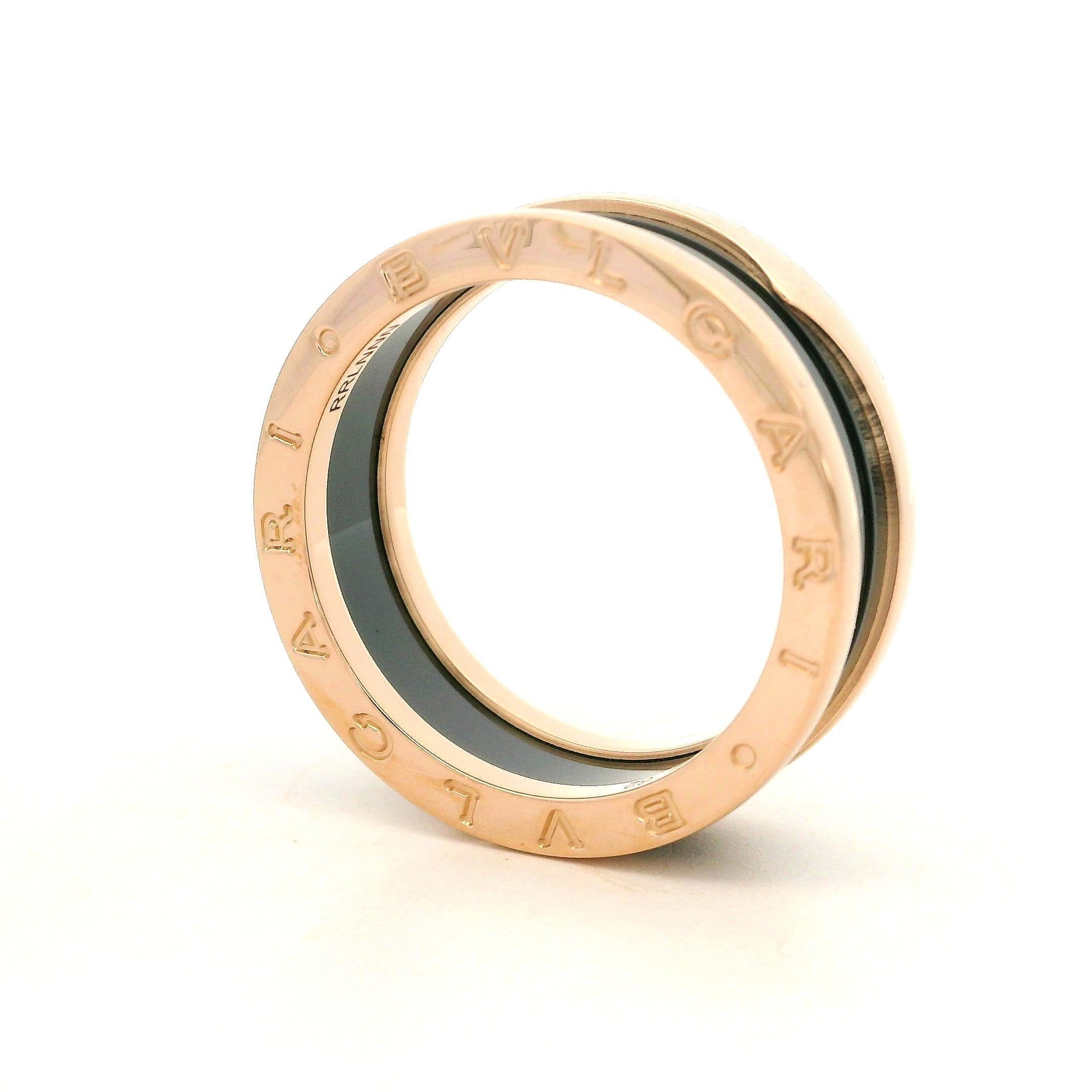 Authentic Bulgari 18k Rose Gold Ceramic 8.4mm B. Zero 1 Band Ring sz 62 1
