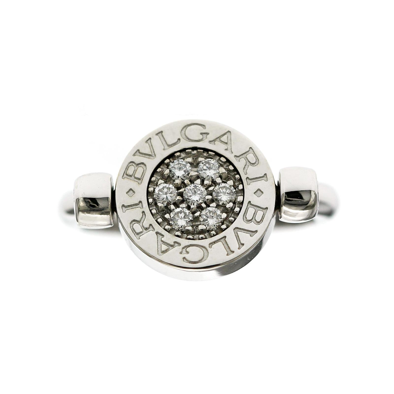 Women's or Men's Authentic Bulgari BVLGARI Flip 18K White Gold Diamond Onyx Ring Size 50 US 4 For Sale