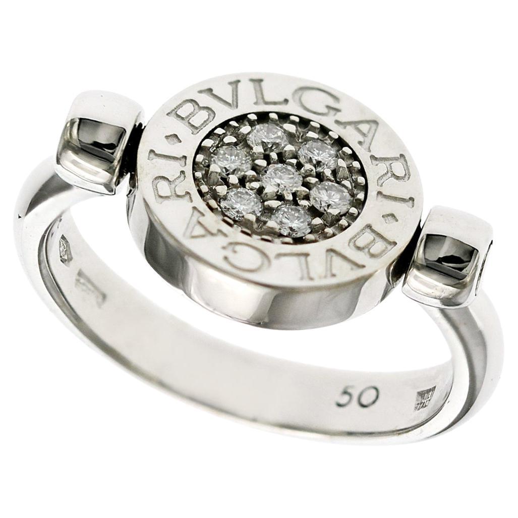 Bulgari BVLGARI Flip Bague authentique en or blanc 18 carats, diamants et onyx, taille 50 US 4