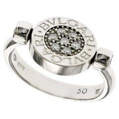 Authentischer Bulgari BVLGARI Flip 18K Weißgold Diamant-Onyx-Ring Größe 50 US 4