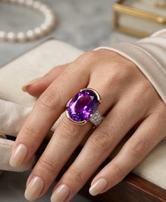 Authentic Carl F. Bucherer 18k Yellow Gold Amethyst & Diamond Ring