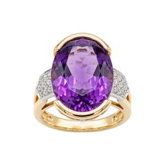 Authentic Carl F. Bucherer 18k Yellow Gold Amethyst & Diamond Ring