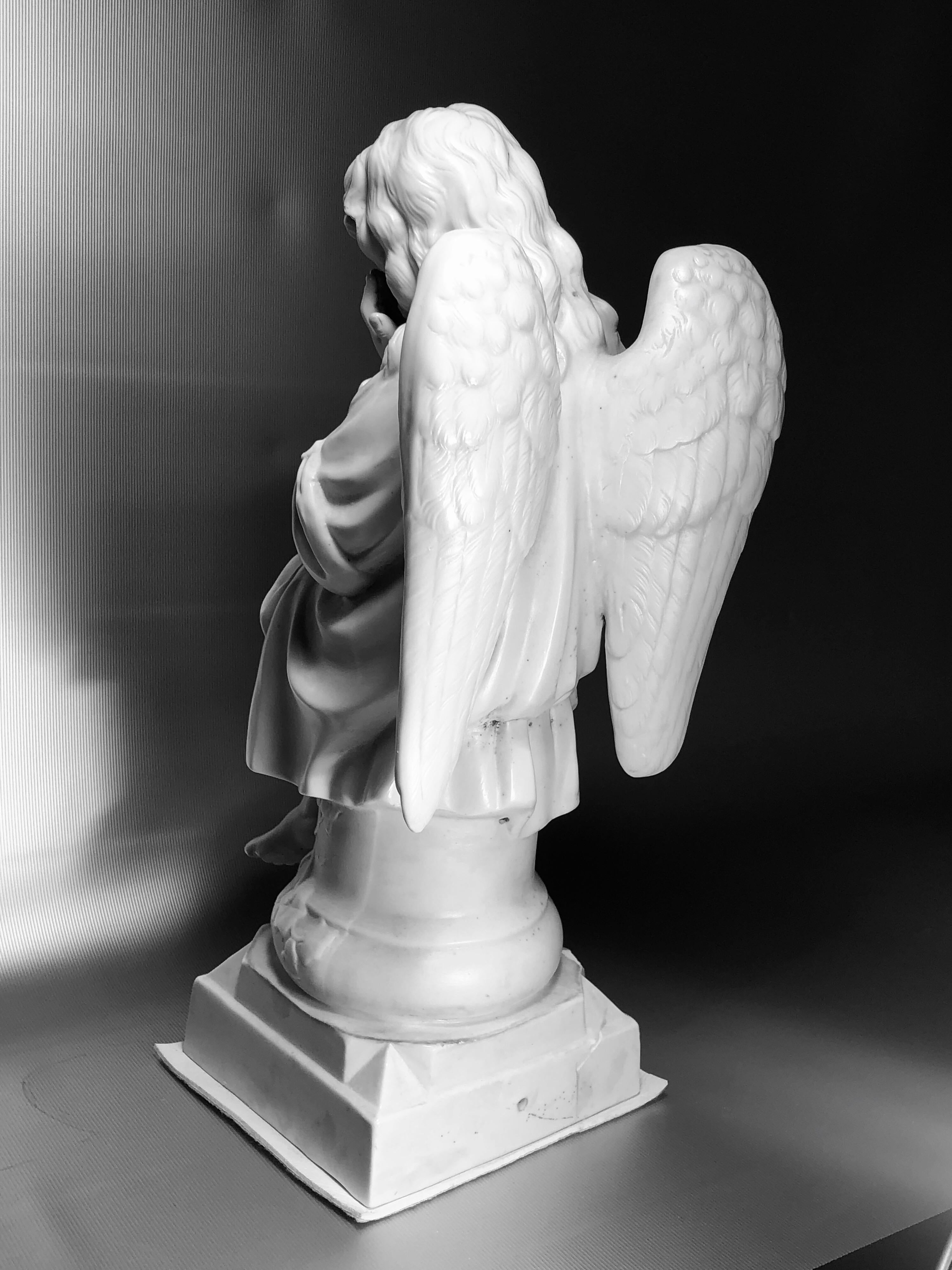 Italian Authentic Carrara Antique Marble Cupid Beautiful Angel