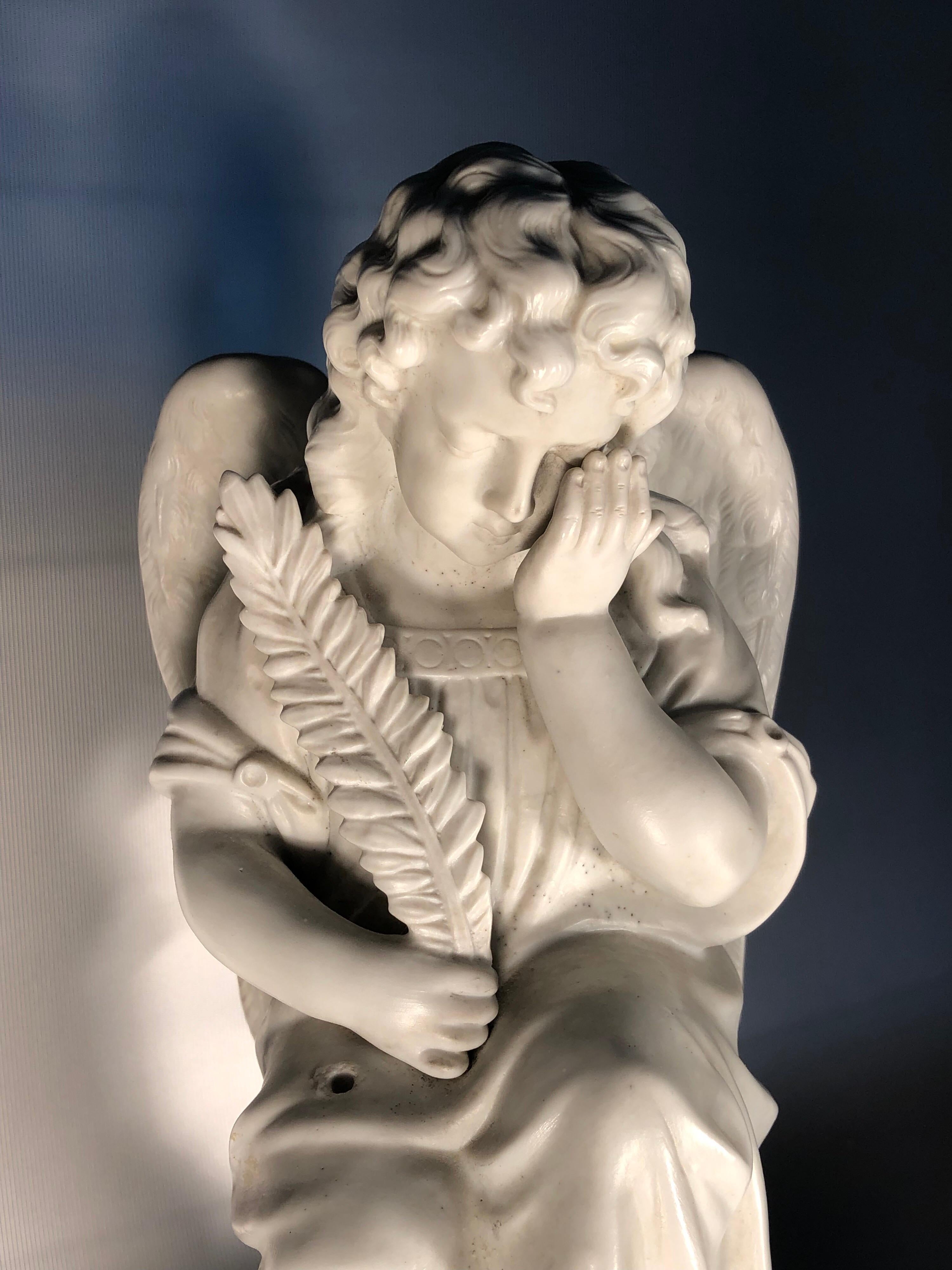 Hand-Carved Authentic Carrara Antique Marble Cupid Beautiful Angel