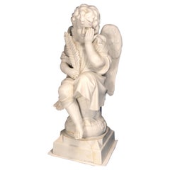 Authentic Carrara Antique Marble Cupid Beautiful Angel