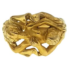 Authentic Carrera y Carrera 18 Karat Yellow Gold Nude Adam and Eve Erotic Ring