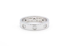 Authentic Cartier 18K White Gold 8 Diamond Love Ring Pouch & Service Papers 49