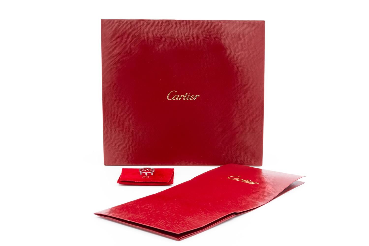 Authentic Cartier 18K White Gold 8 Diamond Love Ring Pouch & Service Papers 49 For Sale 1