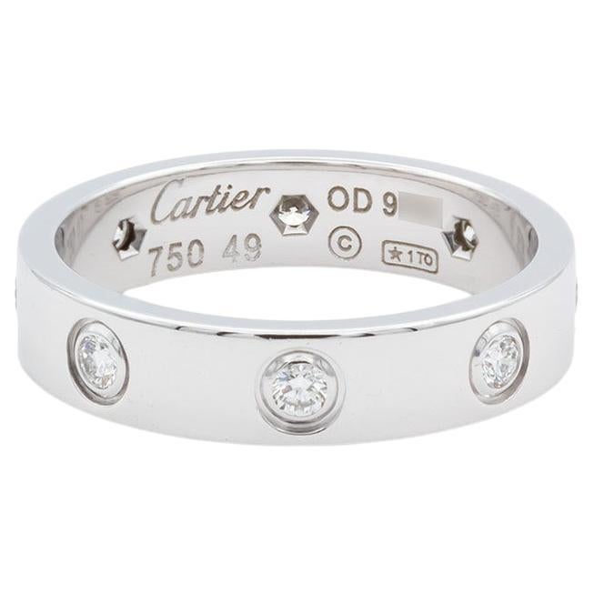 Authentic Cartier 18K White Gold 8 Diamond Love Ring Pouch & Service Papers 49