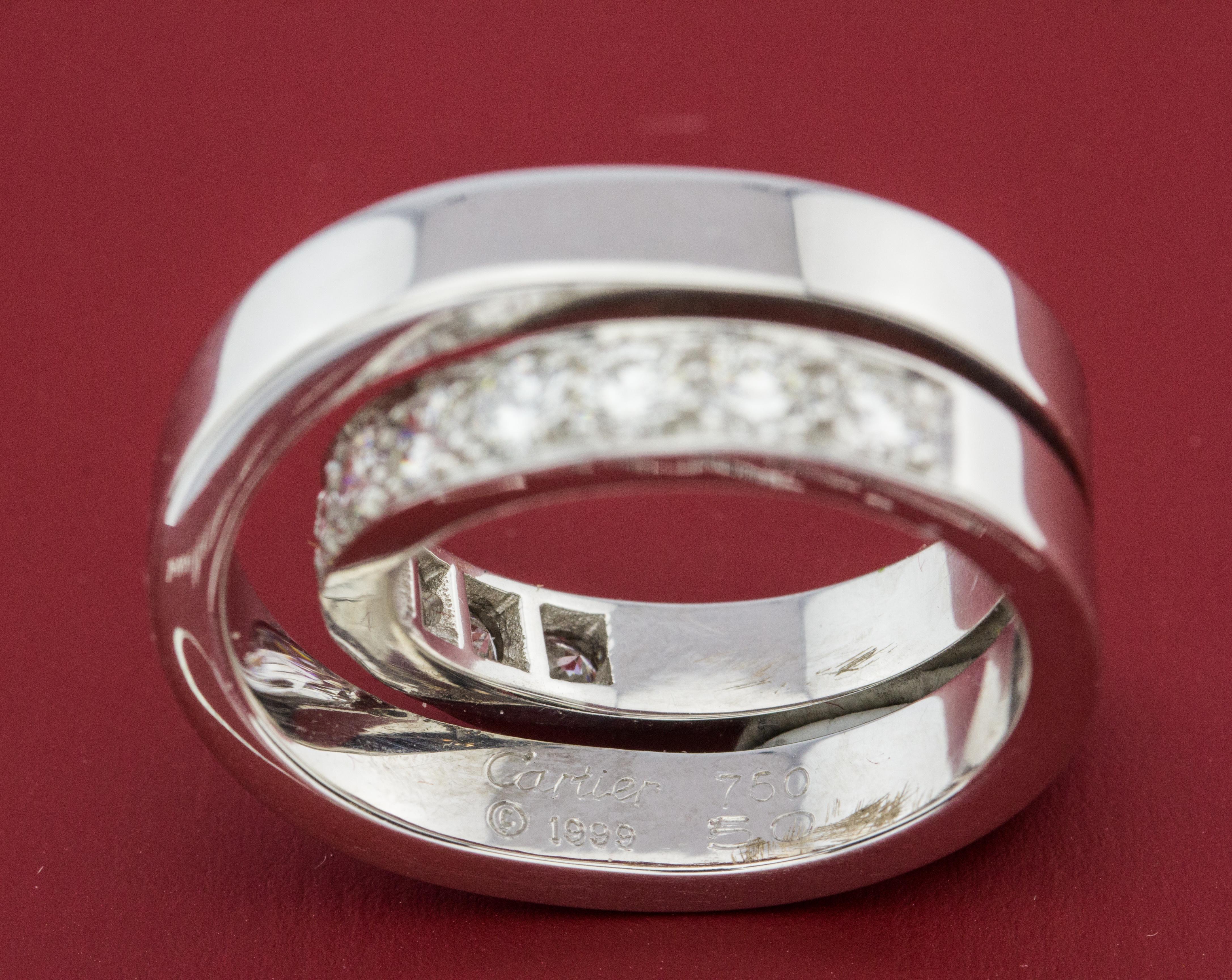 Taglio brillante Autentico Cartier Anello Nouvelle Vogue con diamanti in oro bianco 18 carati in vendita