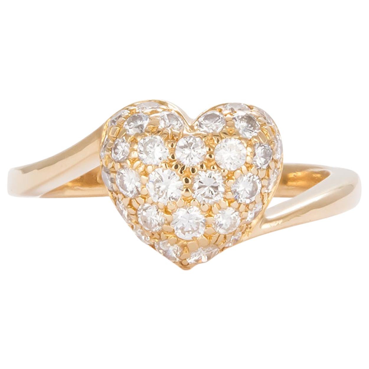 Authentic Cartier 18 Karat Yellow Gold Diamond Pave Heart Ring