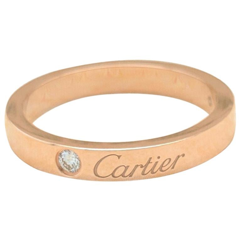 Authentic Cartier C De Cartier Diamond Wedding Band Ring Pink Gold For Sale
